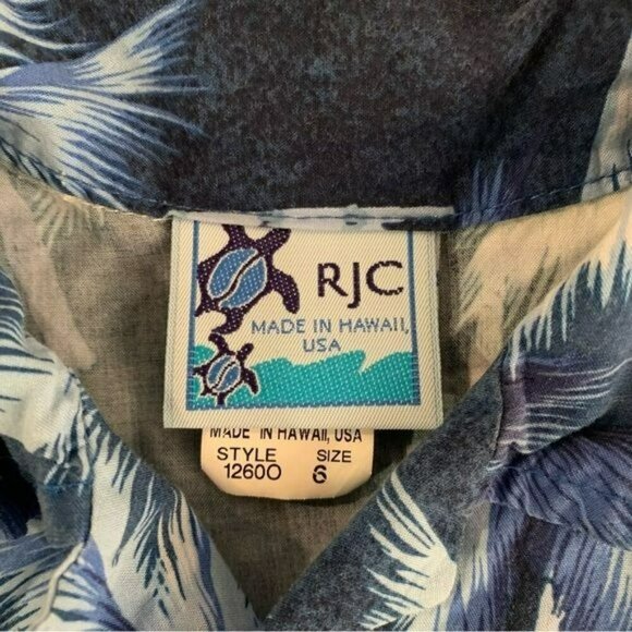 RJC made in Hawaii boys short sleeve Hawaiian blue button up with palm trees -6 - Picture 4 of 7